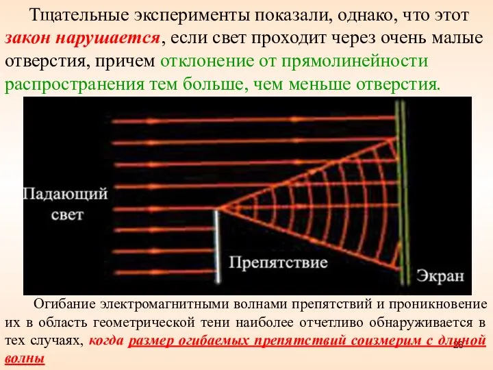 Огибание электромагнитными волнами препятствий и проникновение их в область геометрической тени