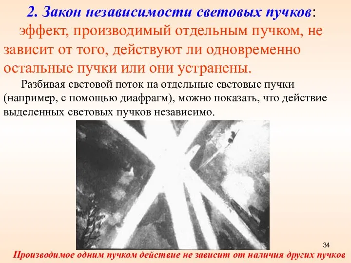 2. Закон независимости световых пучков: эффект, производимый отдельным пучком, не зависит