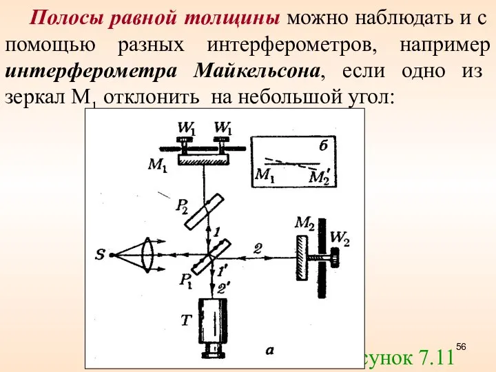 Полосы равной толщины можно наблюдать и с помощью разных интерферометров, например