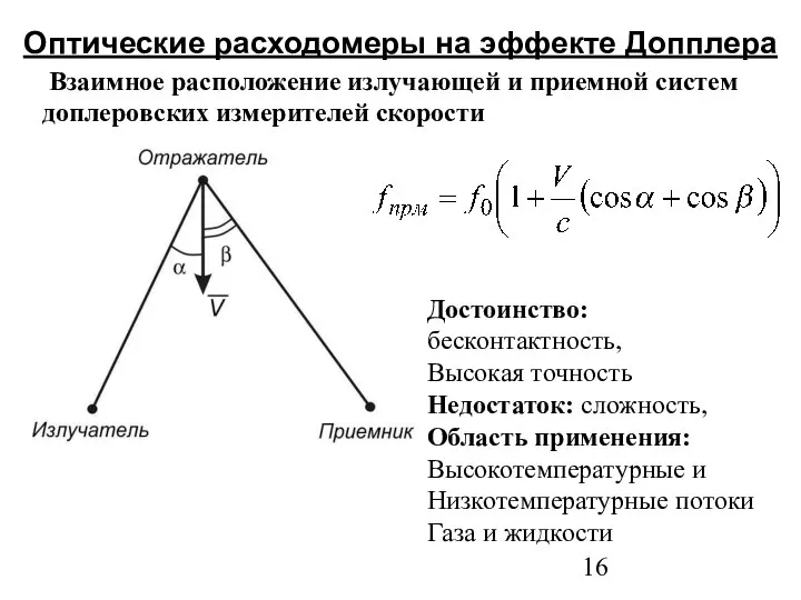 Оптические расходомеры на эффекте Допплера Взаимное расположение излучающей и приемной систем