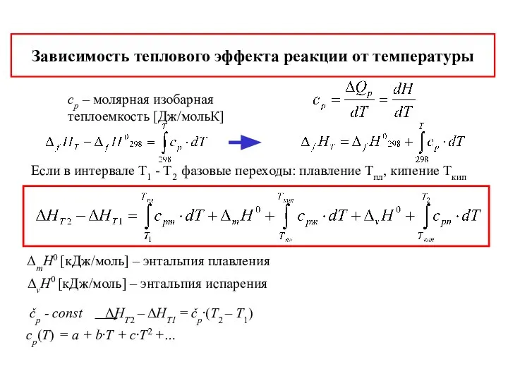 Зависимость теплового эффекта реакции от температуры