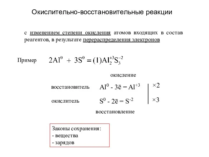 Окислительно-восстановительные реакции с изменением степени окисления атомов входящих в состав реагентов,