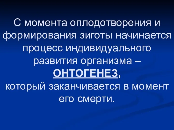 С момента оплодотворения и формирования зиготы начинается процесс индивидуального развития организма