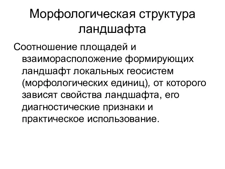 Морфологическая структура ландшафта Соотношение площадей и взаиморасположение формирующих ландшафт локальных геосистем