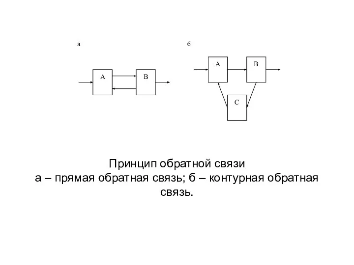 Принцип обратной связи а – прямая обратная связь; б – контурная обратная связь.