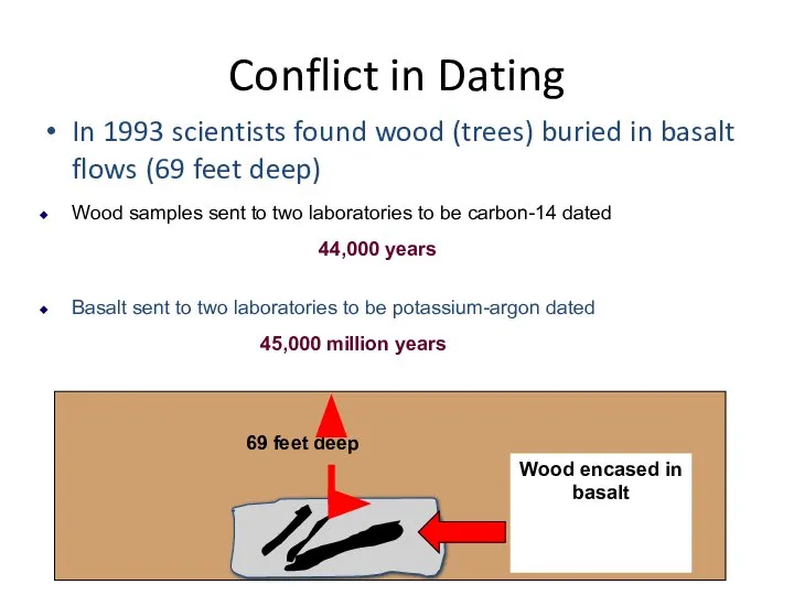 Conflict in Dating In 1993 scientists found wood (trees) buried in