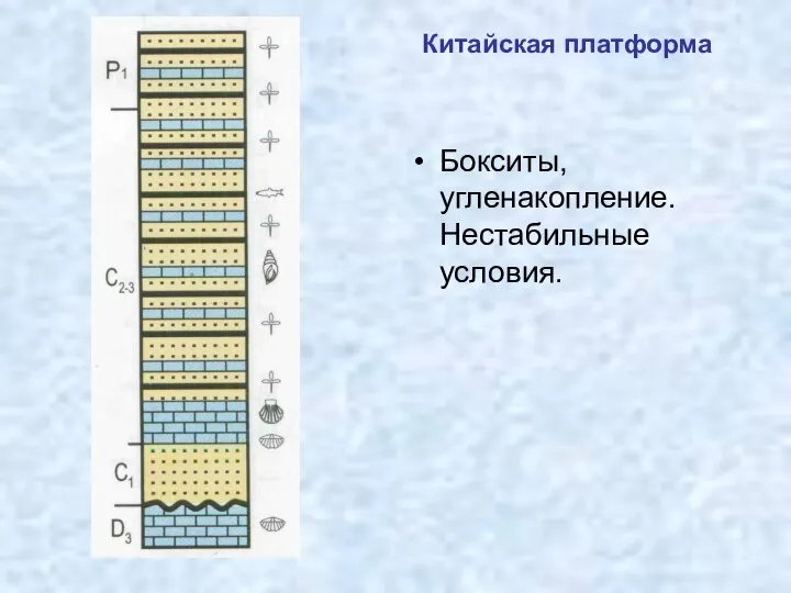 Китайская платформа Бокситы, угленакопление. Нестабильные условия.