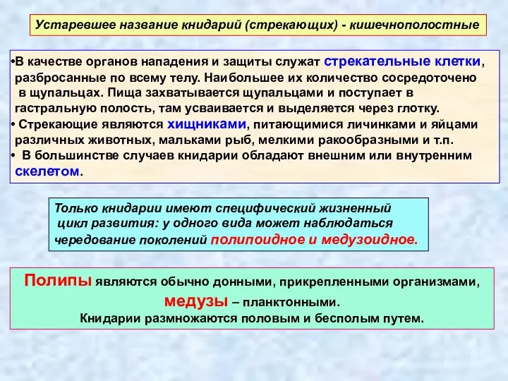 Только книдарии имеют специфический жизненный цикл развития: у одного вида может