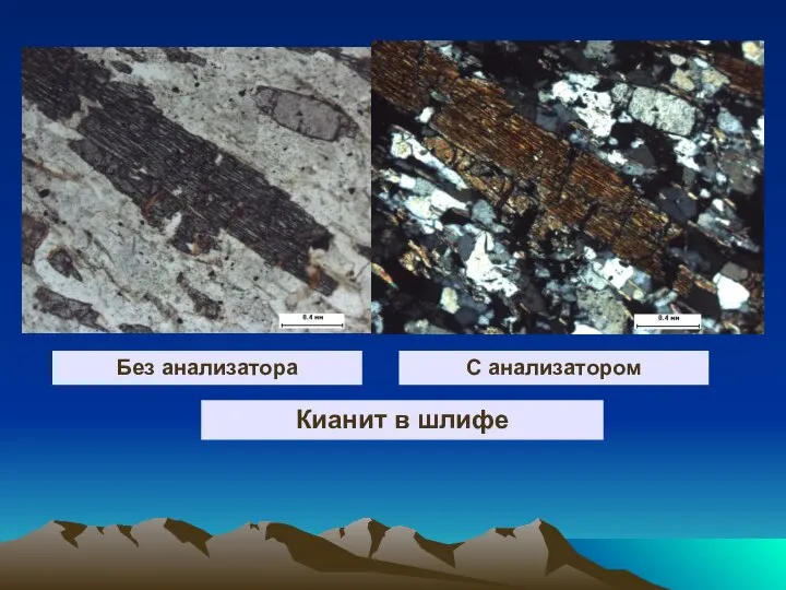 С анализатором Без анализатора Кианит в шлифе