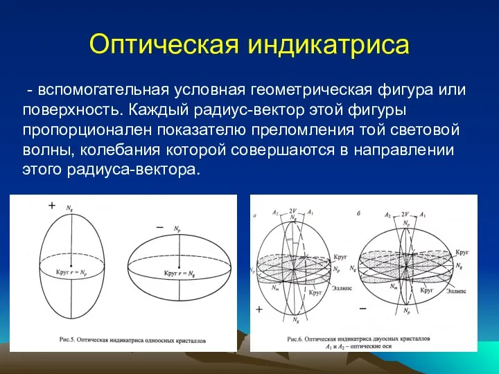 Оптическая индикатриса - вспомогательная условная геометрическая фигура или поверхность. Каждый радиус-вектор
