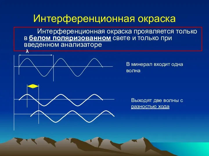 Интерференционная окраска Интерференционная окраска проявляется только в белом поляризованном свете и