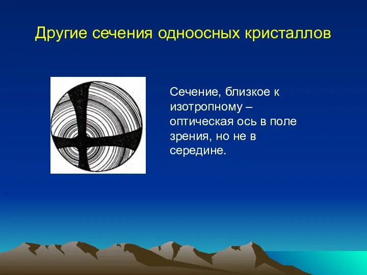 Другие сечения одноосных кристаллов Сечение, близкое к изотропному – оптическая ось