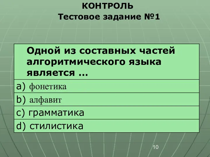 КОНТРОЛЬ Тестовое задание №1