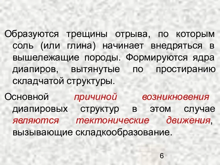 Образуются трещины отрыва, по которым соль (или глина) начинает внедряться в