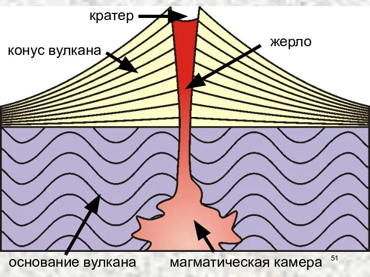 кратер жерло конус вулкана основание вулкана магматическая камера