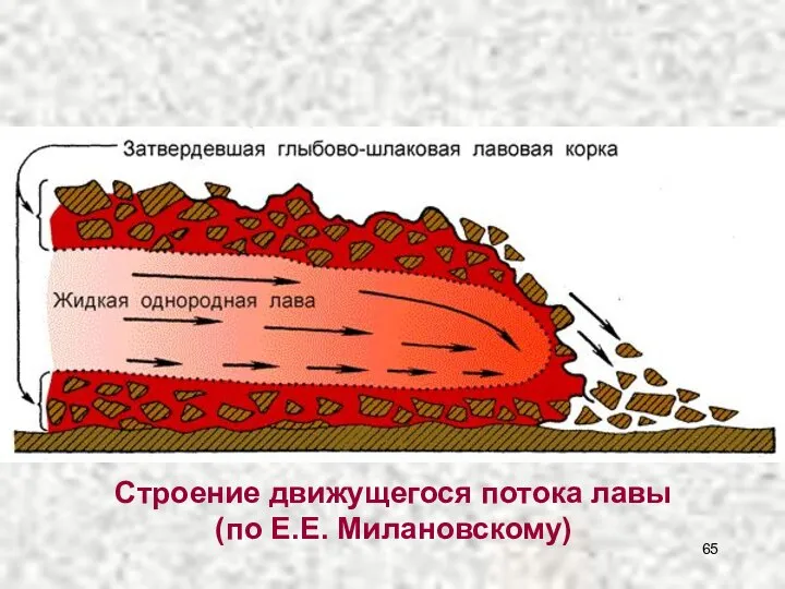 Строение движущегося потока лавы (по Е.Е. Милановскому)