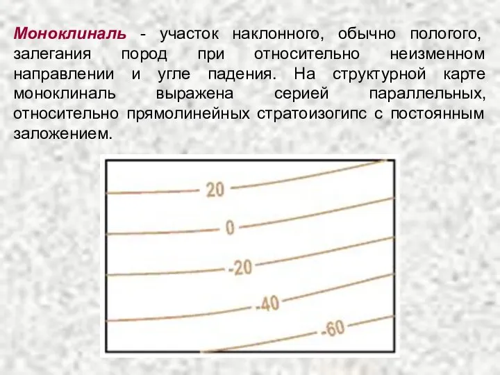 Моноклиналь - участок наклонного, обычно пологого, залегания пород при относительно неизменном