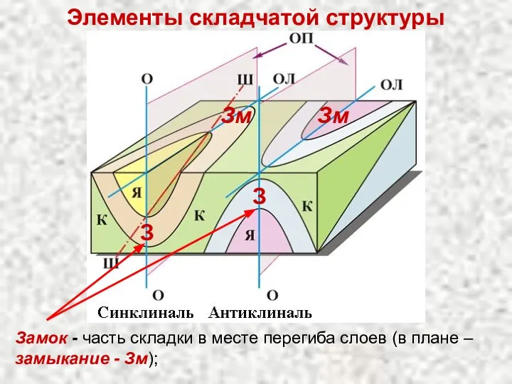 Элементы складчатой структуры Замок - часть складки в месте перегиба слоев