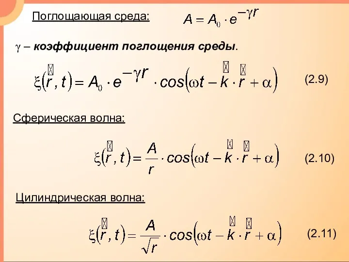 Поглощающая среда: γ – коэффициент поглощения среды.