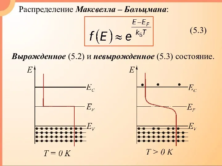 Распределение Максвелла – Больцмана: Вырожденное (5.2) и невырожденное (5.3) состояние.