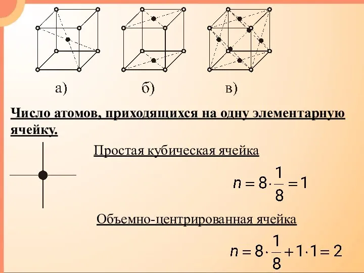 Число атомов, приходящихся на одну элементарную ячейку. Объемно-центрированная ячейка Простая кубическая ячейка