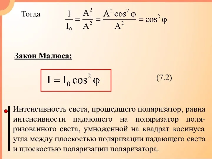 Закон Малюса: