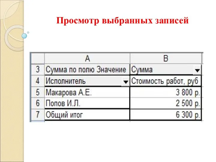 Просмотр выбранных записей