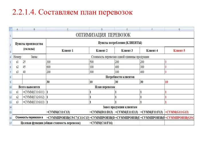 2.2.1.4. Составляем план перевозок