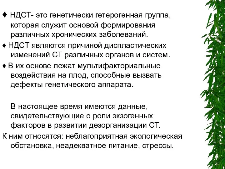 ♦ НДСТ- это генетически гетерогенная группа, которая служит основой формирования различных