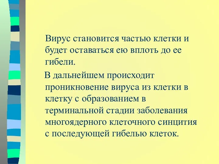 Вирус становится частью клетки и будет оставаться ею вплоть до ее