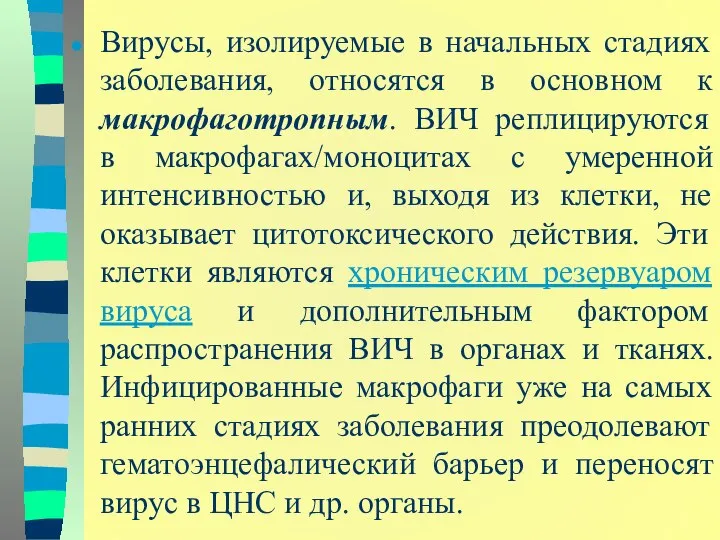 Вирусы, изолируемые в начальных стадиях заболевания, относятся в основном к макрофаготропным.