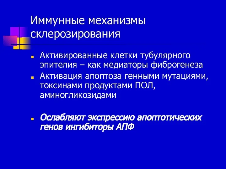 Иммунные механизмы склерозирования Активированные клетки тубулярного эпителия – как медиаторы фиброгенеза