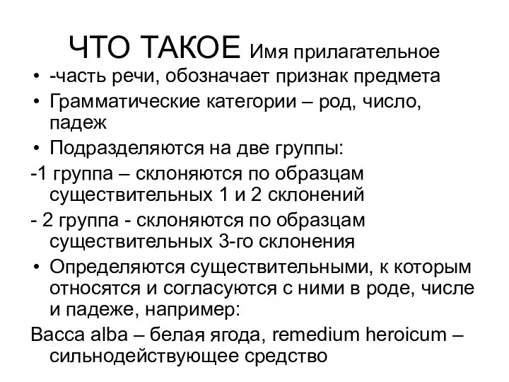 ЧТО ТАКОЕ Имя прилагательное -часть речи, обозначает признак предмета Грамматические категории