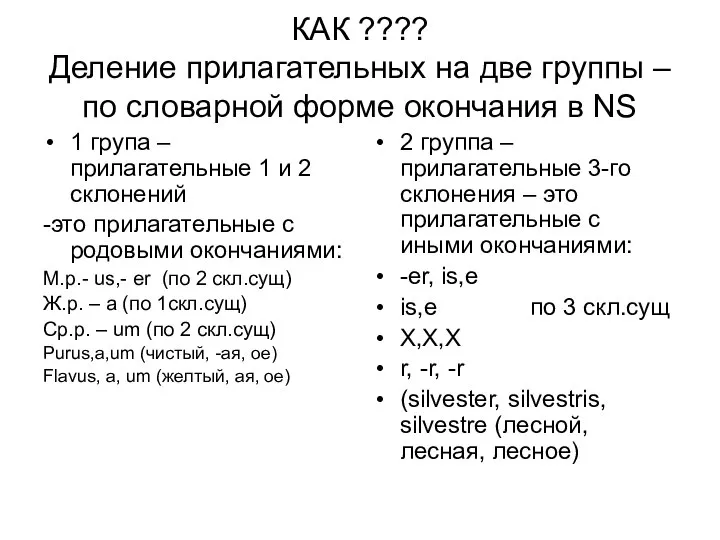 КАК ???? Деление прилагательных на две группы – по словарной форме