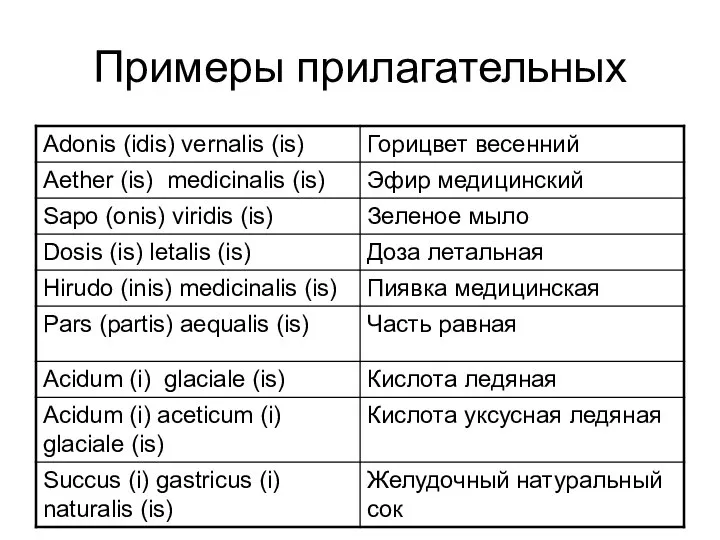 Примеры прилагательных