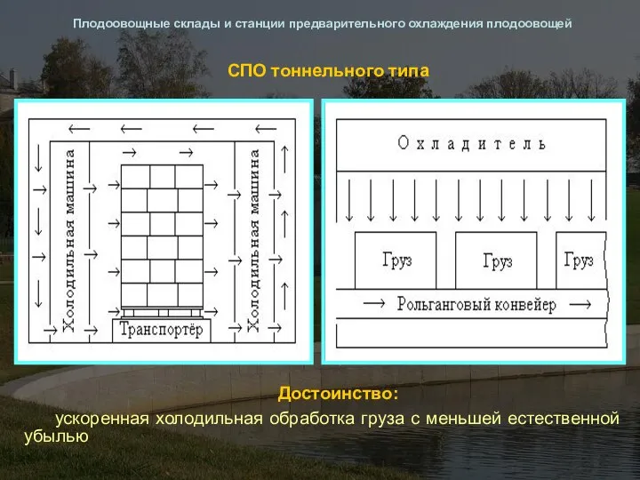 СПО тоннельного типа Плодоовощные склады и станции предварительного охлаждения плодоовощей Достоинство: