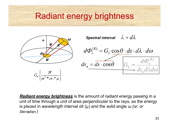 Radiant energy brightness Spectral interval Radiant energy brightness is the amount