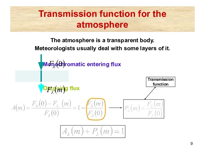 Transmission function for the atmosphere The atmosphere is a transparent body.