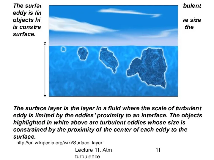 Lecture 11. Atm. turbulence The surface layer is the layer in