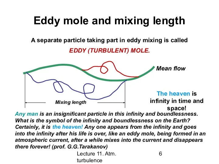 Lecture 11. Atm. turbulence Eddy mole and mixing length A separate