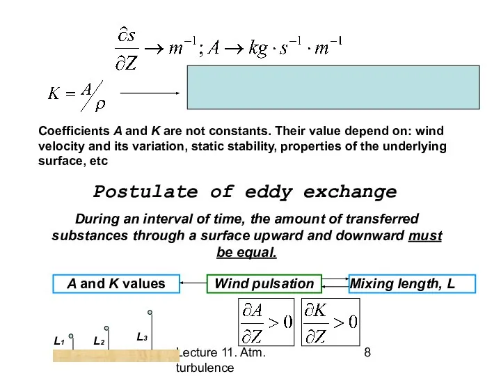 Lecture 11. Atm. turbulence Coefficients A and K are not constants.