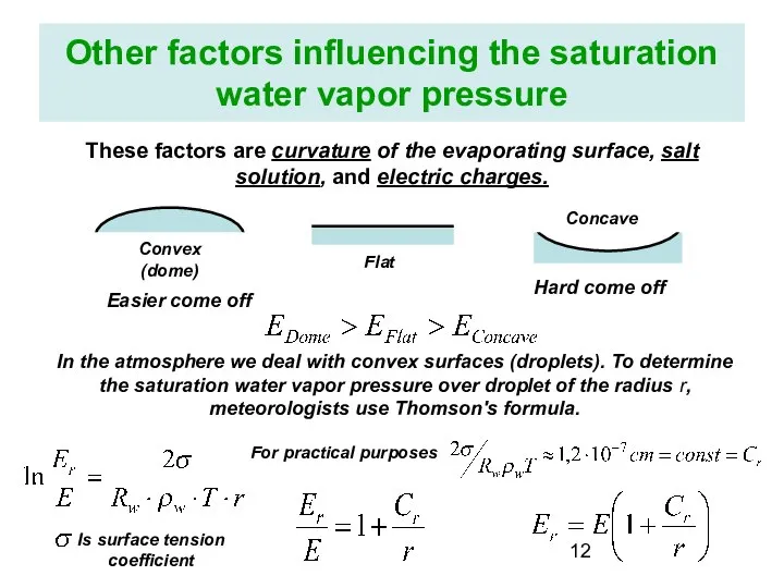 Other factors influencing the saturation water vapor pressure These factors are