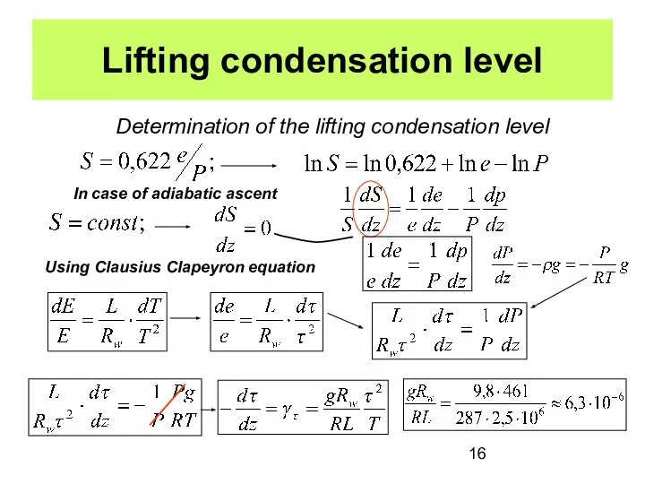 Lifting condensation level Determination of the lifting condensation level In case