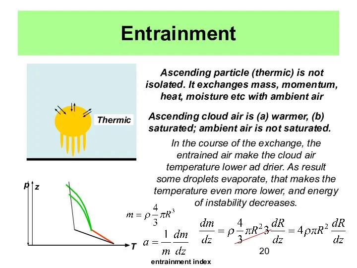 Entrainment Ascending particle (thermic) is not isolated. It exchanges mass, momentum,