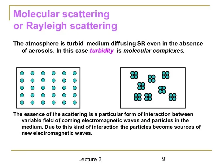 Lecture 3 Molecular scattering or Rayleigh scattering The atmosphere is turbid