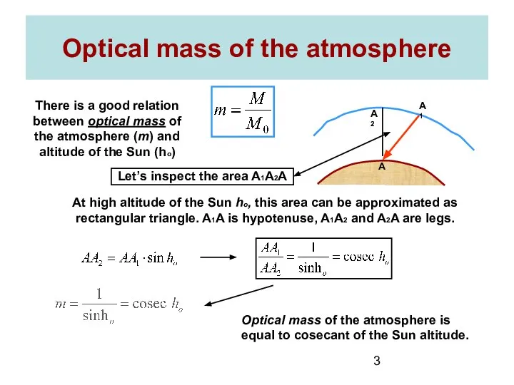 Optical mass of the atmosphere There is a good relation between