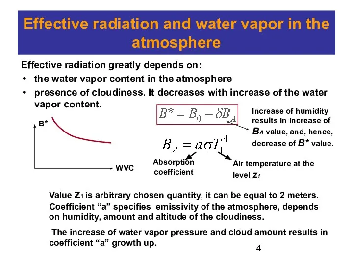 Effective radiation and water vapor in the atmosphere Effective radiation greatly