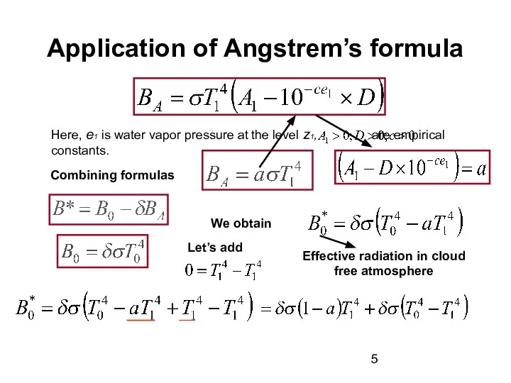 Application of Angstrem’s formula Here, e1 is water vapor pressure at