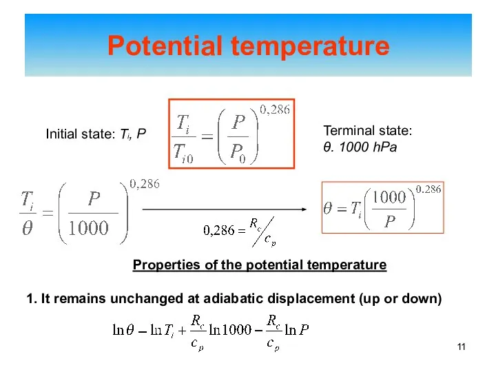 Potential temperature Initial state: Ti, P Terminal state: θ. 1000 hPa