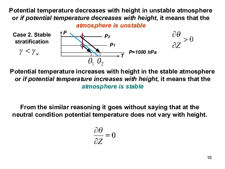 Potential temperature decreases with height in unstable atmosphere or if potential